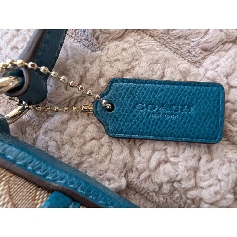 Coach File Crossbody Bag Signature Canvas Purse Brown Teal Adjustable Strap - Picture 4 of 10